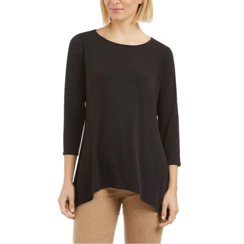 Alfani Petite PXL Black Swing Top Asymmetrical Hem Long Sleeve Pre‑Owned